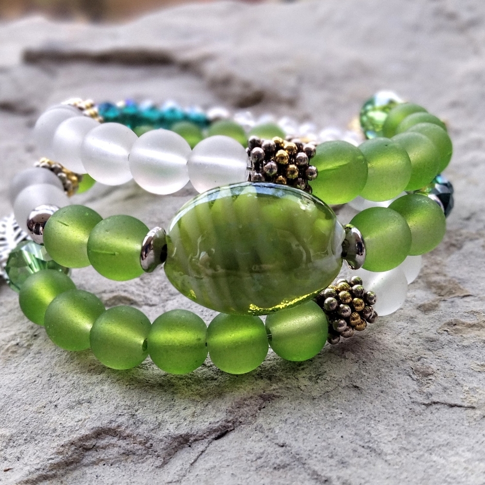 Green Glass beaded wrap Bracelet